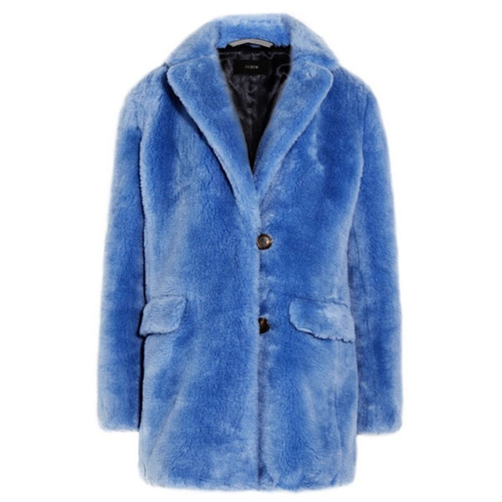 J crew blue Yuna faux fur coat